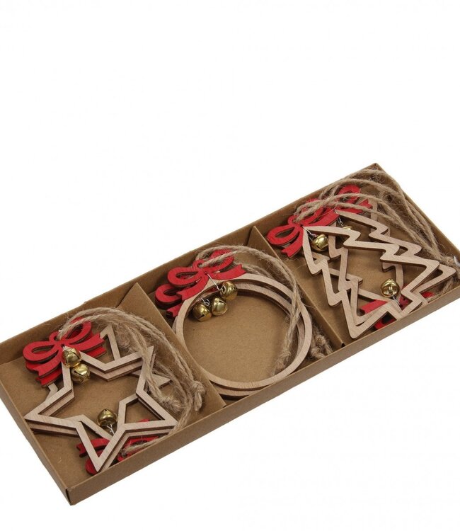 Kerst naturelle Deco hanger hout xmas d6cm ( x 9 )