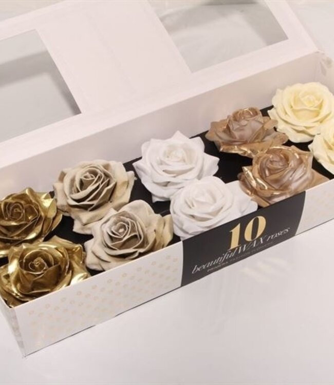 Mixed metallic coloured silk wax roses | 10 pieces per box | Per box to order