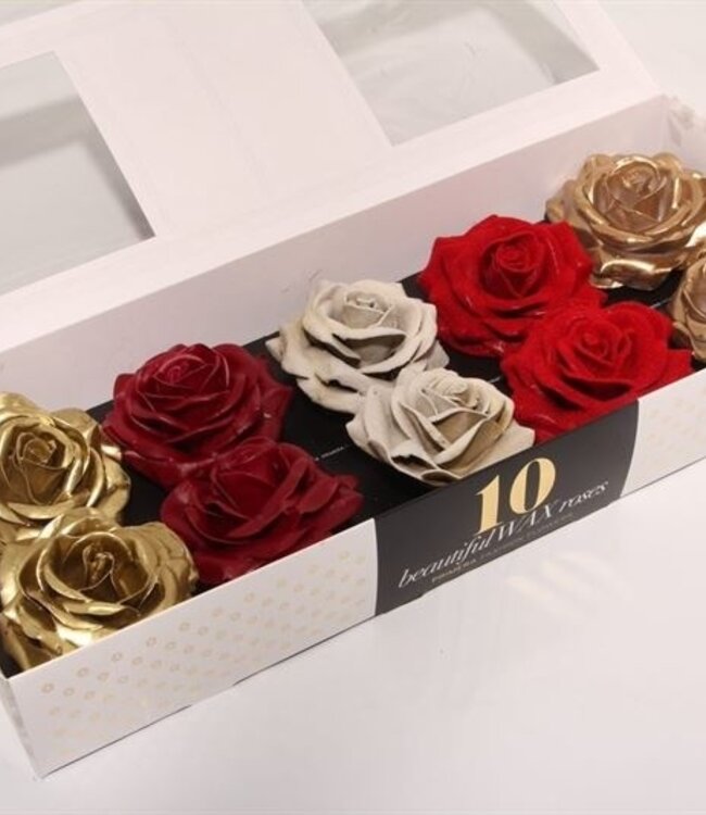 Mixed red and gold coloured silk wax roses | 10 pieces per box | Order per box