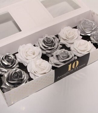 AD Mixed white and silver silk wax roses | Per 10 pieces