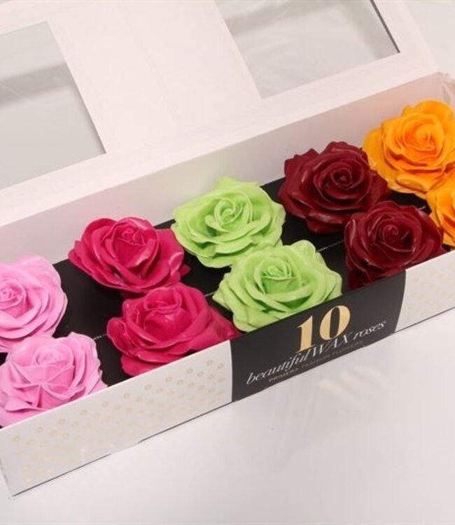 Mixed colours silk wax roses Moods Happiness mix | 10 pieces per box | Order per box