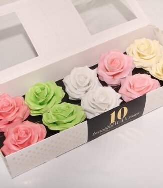 AD Mixed pastel-coloured silk wax roses | Per 10 pieces