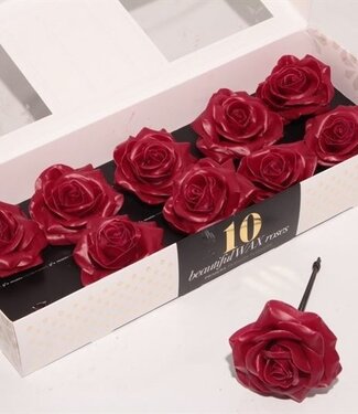 AD Burgundy silk wax roses | Per 10 pieces