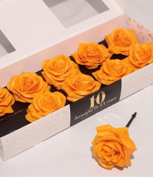 Ochre-coloured silk wax roses | 10 pieces per box | Order per box