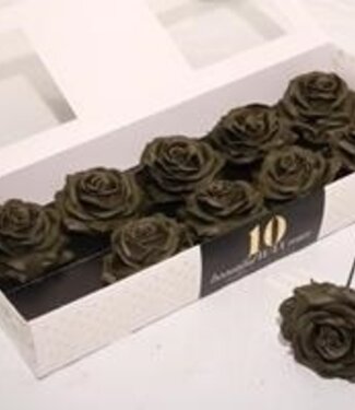 AD Olive green silk wax roses | Per 10 pieces