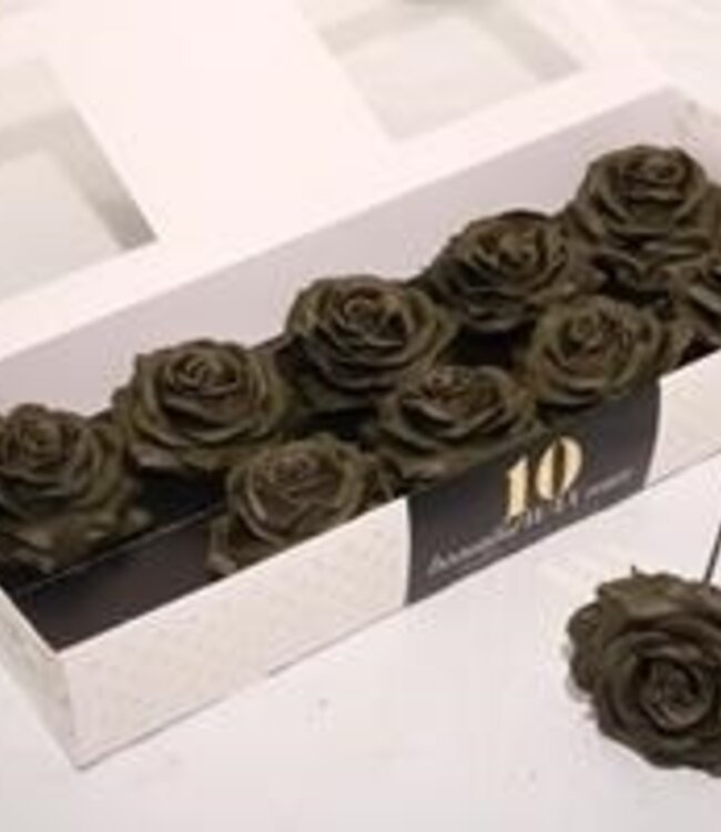 Olive green silk wax roses | 10 pieces per box | Order per box