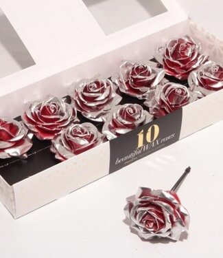 AD Red silver silk wax roses Red Blush | Per 10 pieces