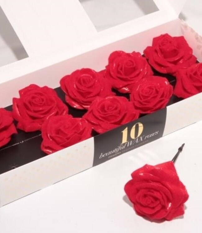 Rode zijden waxrozen Red Velvet | 10 stuks per doos | Per doos te bestellen