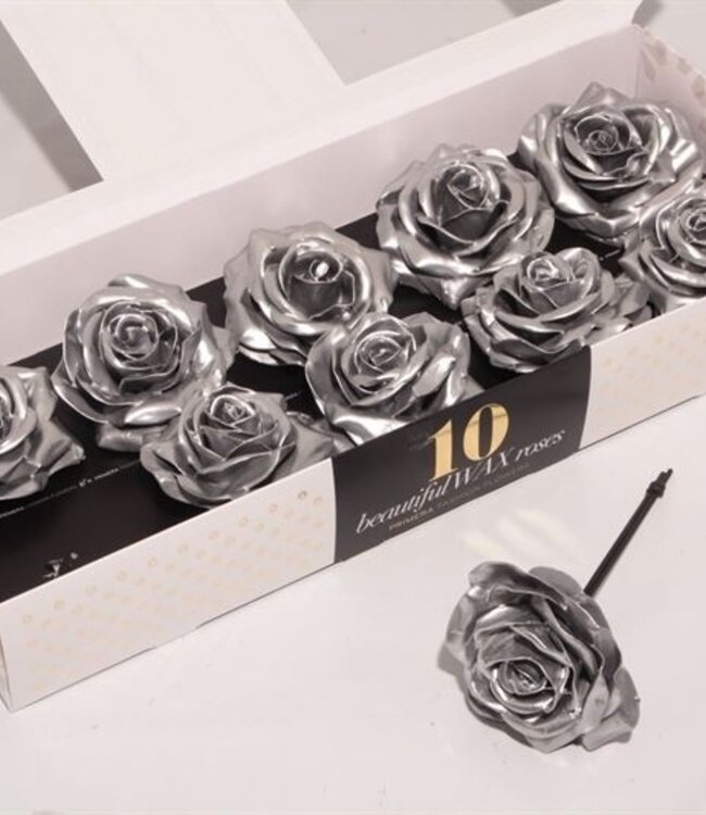 Silver silk wax roses | 10 pieces per box | Order per box