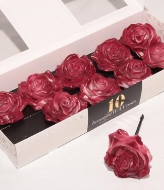 AD Burgundy silk wax roses White Blush | Per 10 pieces