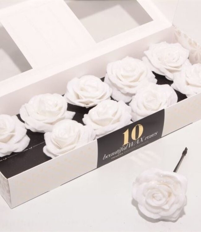 Snow white silk wax roses White Diamond | 10 pieces per box | Per box to order