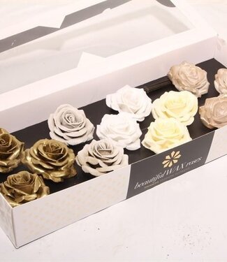 AD Mixed metallic coloured silk wax roses | Size M | Per 12 pieces