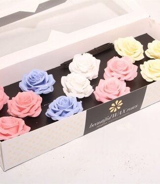 AD Mixed pastel-coloured silk wax roses | Size M | Per 12 pieces