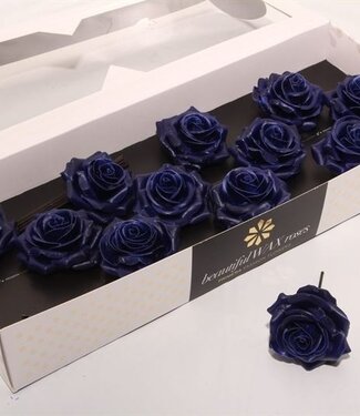 AD Dark blue silk wax roses | Size M | Per 12 pieces