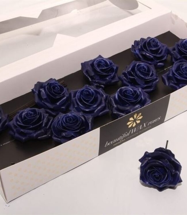 Dark blue silk wax roses | Size M | 12 pieces per box | Order per box