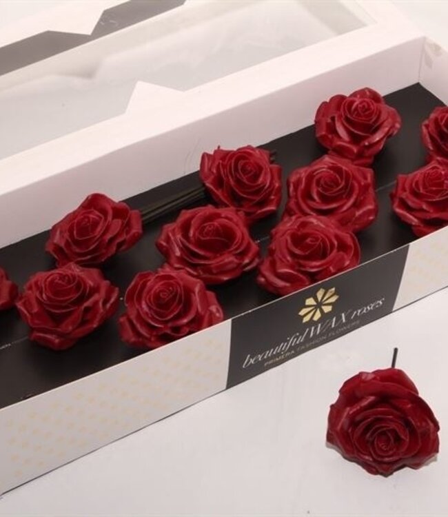 Burgundy silk wax roses | Size M | 12 pieces per box | Order per box