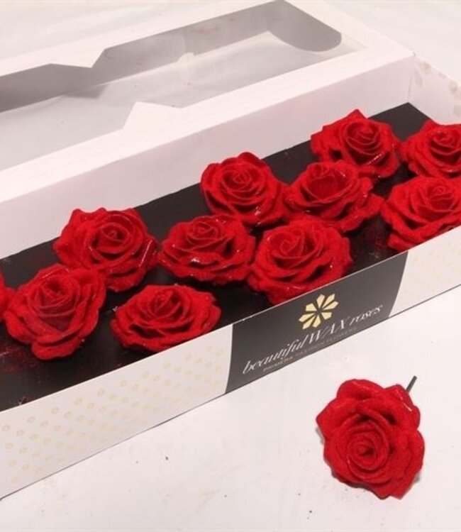 Red silk wax roses Plate Velvet | Size M | 12 pieces per box | Order per box