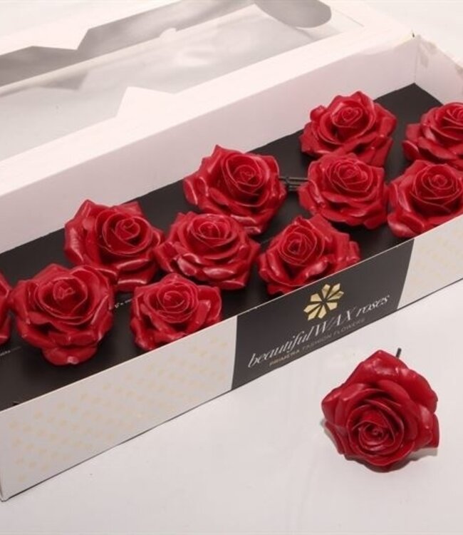 Christmas coloured silk wax roses Cherry | Size M | 12 pieces per box | Order per box