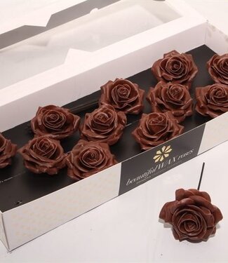 AD Chocolate-coloured silk wax roses | Size M | Per 12 pieces