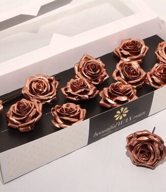 AD Copper-coloured silk wax roses | Size M | Per 12 pieces