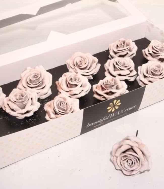 Light crystal pink silk wax roses | Size M | 12 pieces per box | Order per box