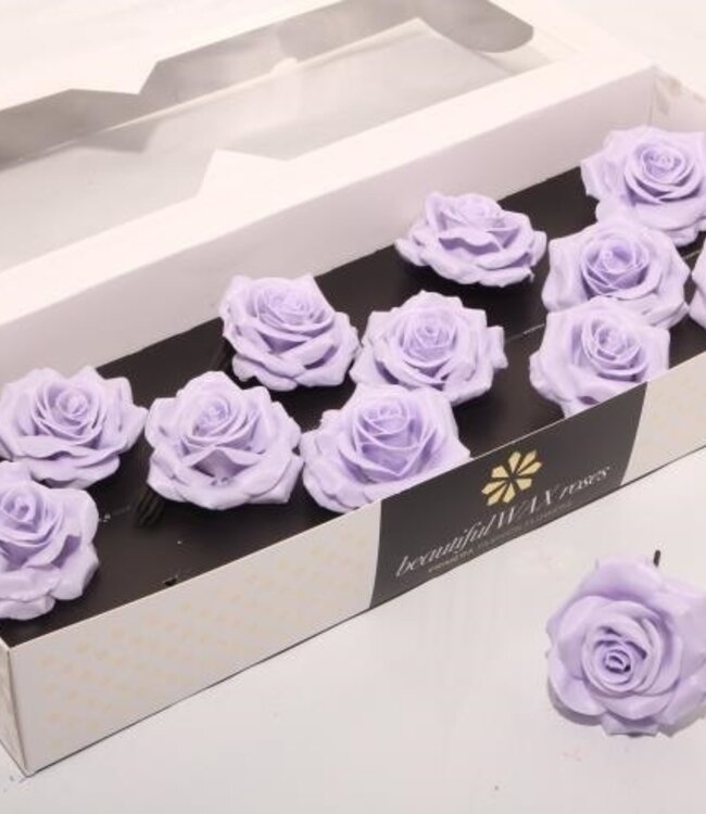 Lavender coloured silk wax roses | Size M | 12 pieces per box | Order per box