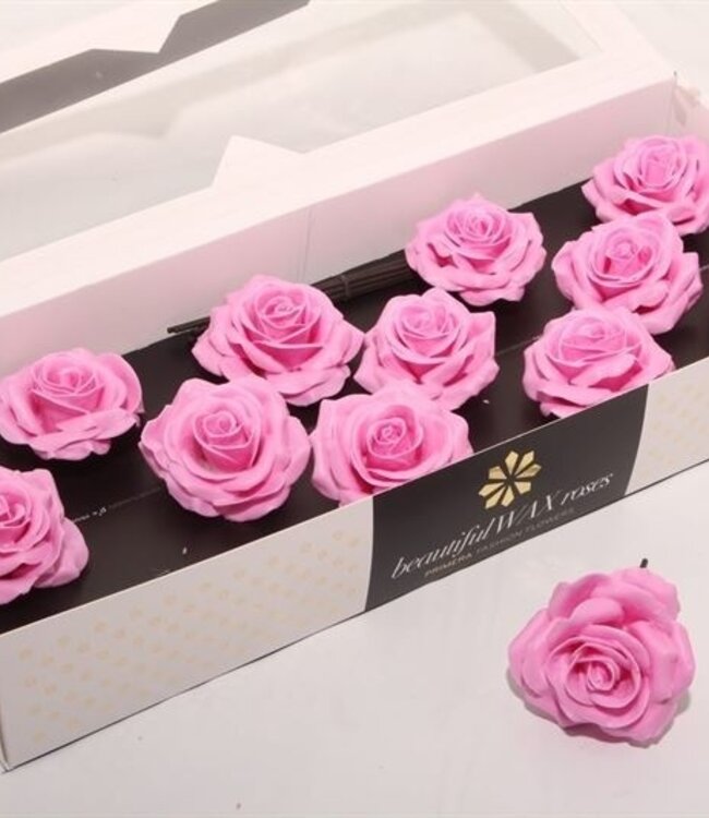 Pink silk wax roses | Size M | 12 pieces per box | Order per box