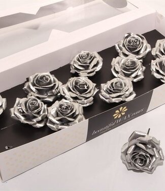 AD Silver silk wax roses | Size M | Per 12 pieces