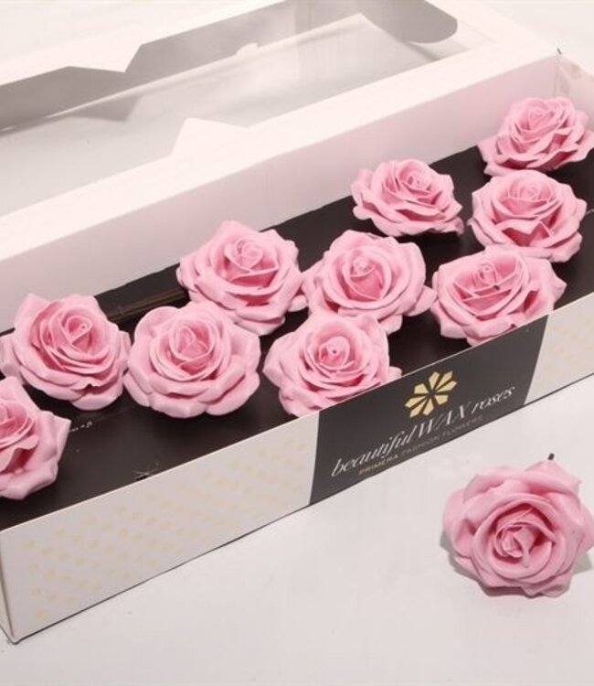 Light pink silk wax roses | Size M | 12 pieces per box | Order per box