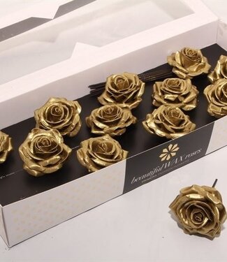 AD Gold coloured silk wax roses | Size M | Per 12 pieces