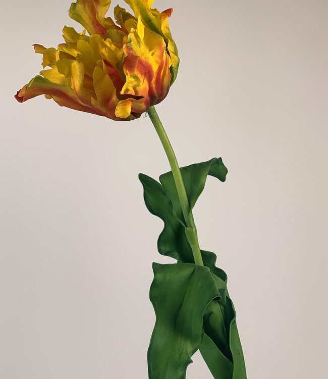 Red yellow parakeet tulip silk flower | Length 83 centimetres | Ordered by piece