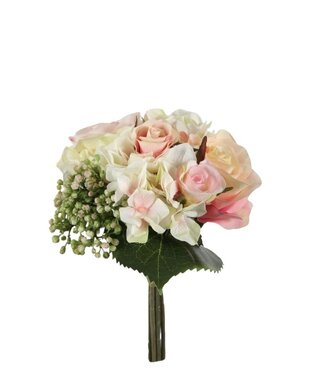 4A Kunstbloemen Rosa/Hydrangea boeket 22cm ( x 1 )