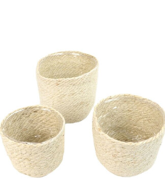 4A Witte Dhaka jute mandwerk set  | 3 verschillende maten  | Diameter 18 centimeter | Hoogte 18 centimeter | Per stuk