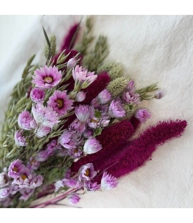 Bouquet de fleurs séchées Royal Love | Longueur ± 50 centimètres | Avec des fleurs séchées roses et cerise