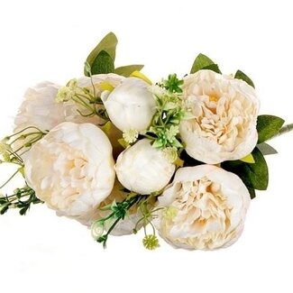 MyFlowers Bouquet of White Peonies | Peony Artificial Flowers | Length ± 45 centimetres | With 5 Flower Heads