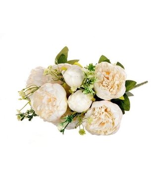 MyFlowers Bouquet de pivoines blanches | Fleurs artificielles de Paeonia | Longueur ± 45 centimètres | Avec 5 têtes de fleurs