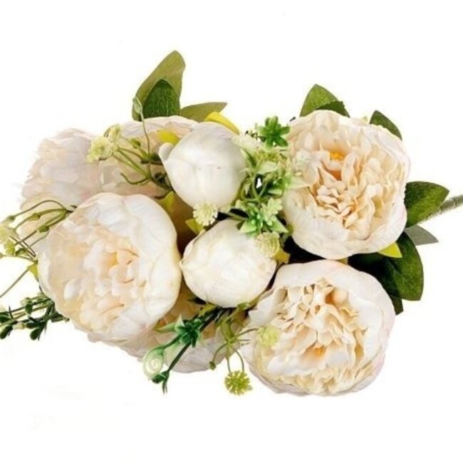 Bouquet de pivoines blanches | Fleurs artificielles de Paeonia | Longueur ± 45 centimètres | Avec 5 têtes de fleurs