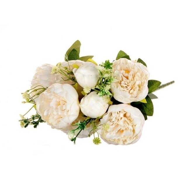 Boeket witte Pioenrozen | Paeonia kunstbloemen | Lengte ± 45 centimeter | Met 5 bloemkoppen