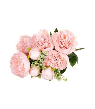 MyFlowers Bouquet of Pink Peonies | Peony Artificial Flowers | Length ± 45 centimetres | With 5 Flower Heads