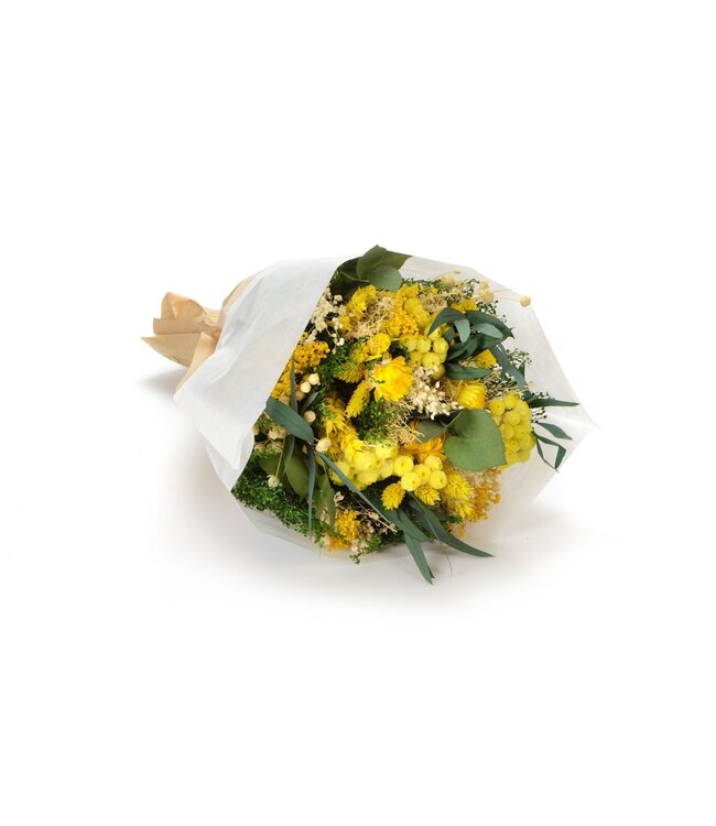 Bouquet de fleurs séchées Fantasy Giallo | Longueur ± 35 centimètres | Avec des fleurs séchées jaunes et vertes
