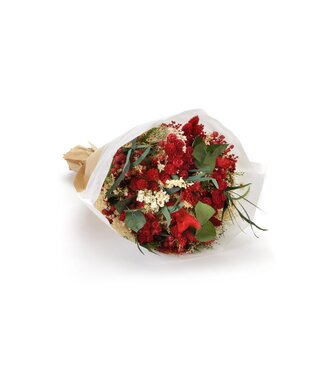 MyFlowers Boeket droogbloemen Fantasy Rosso | Lengte ± 35 centimeter | Met rode, witte en groene droogbloemen