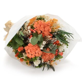 MyFlowers Boeket droogbloemen Fantasy Arancio | Lengte ± 35 centimeter | Met oranje, witte en groene droogbloemen