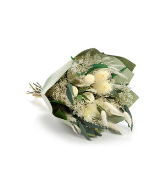MyFlowers Boeket droogbloemen Senza Jolie Bianco | Lengte ± 40 centimeter | Met diverse wit gebleekte en groene droogbloemen
