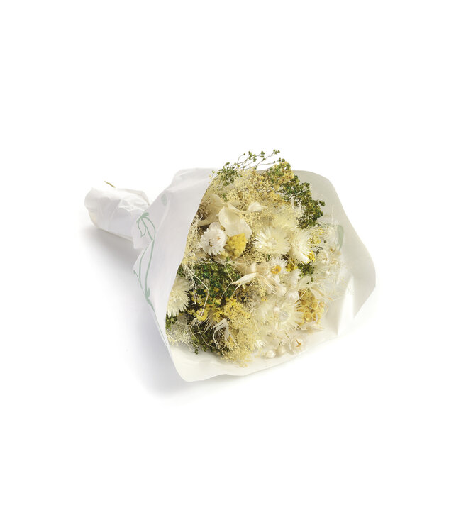 Bouquet de fleurs séchées Farfalla Bianco Giallo | Longueur ± 40 centimètres | Avec des fleurs séchées blanches et jaune clair
