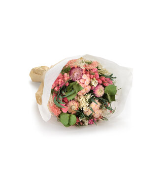 MyFlowers Bouquet de fleurs séchées Fantasy Rosa | Longueur ± 35 centimètres | Avec des fleurs séchées roses, blanches et vertes