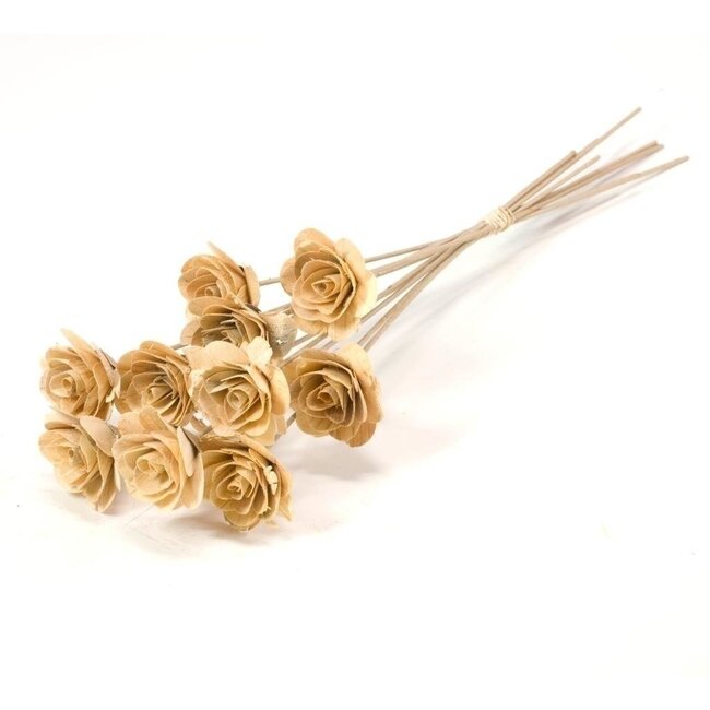 Wooden roses on a stick | Length ± 55 centimetres | Per 10 stems