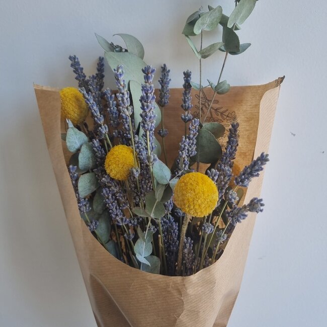 Boeket droogbloemen "Speciaal voor jou"  | Lengte ± 35 centimeter | Met gedroogde Eucalyptus, Lavendel en Craspedia's