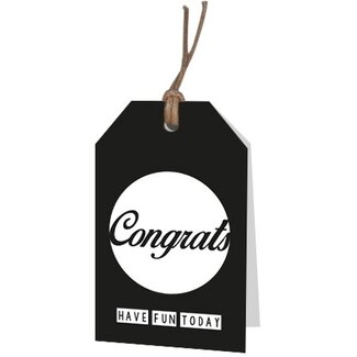 4A Label Card with English text "Congrats" | Colour: Black | Width 5 centimetres | Height 8 centimetres | Per 12 labels