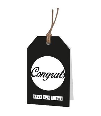 4A Label Card with English text "Congrats" | Colour: Black | Width 5 centimetres | Height 8 centimetres | Per 12 labels