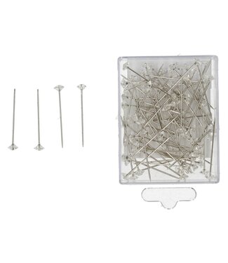 4A Spelden met Diamant Knop | Kleur: Transparant | Diameter knop 6 millimeter | Lengte 40 millimeter | Per 85 spelden